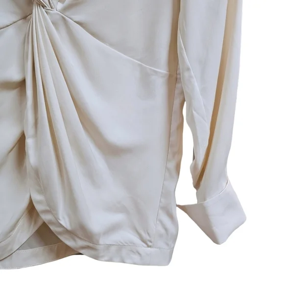Byron Byron Lars Cream Twist Front Long Sleeve Satin Blouse Size 8 Classic - Picture 7 of 9